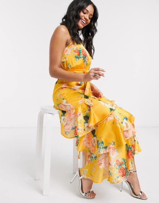 Mustard floral maxi store dress