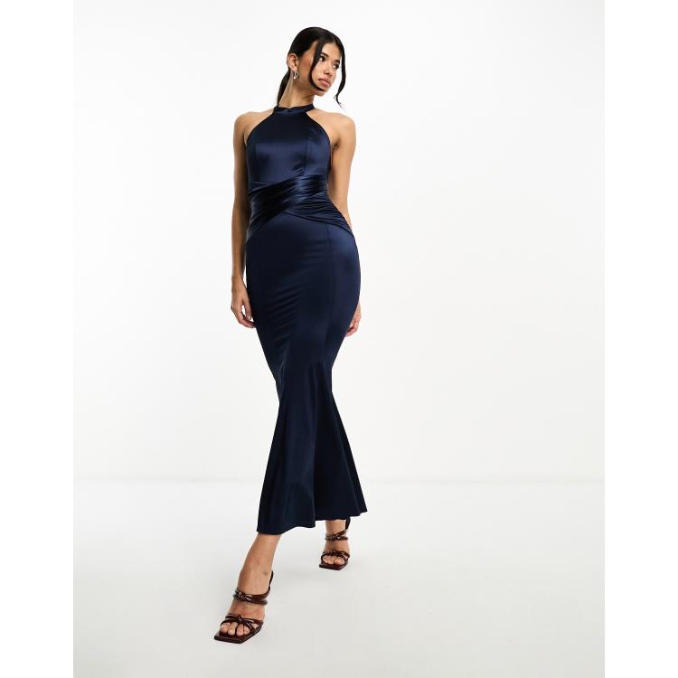 Lipsy halterneck satin maxi dress in navy