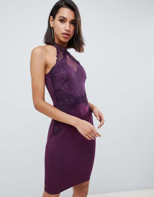 High neck lace store bodycon dress