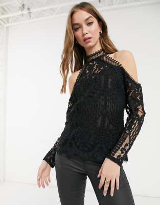 lipsy lace cold shoulder top