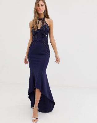 high neck navy maxi dress