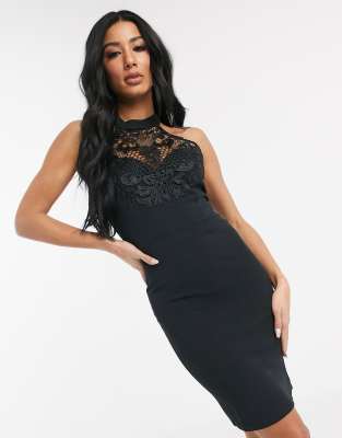 Lipsy Lace Detail Midi Dress In Black