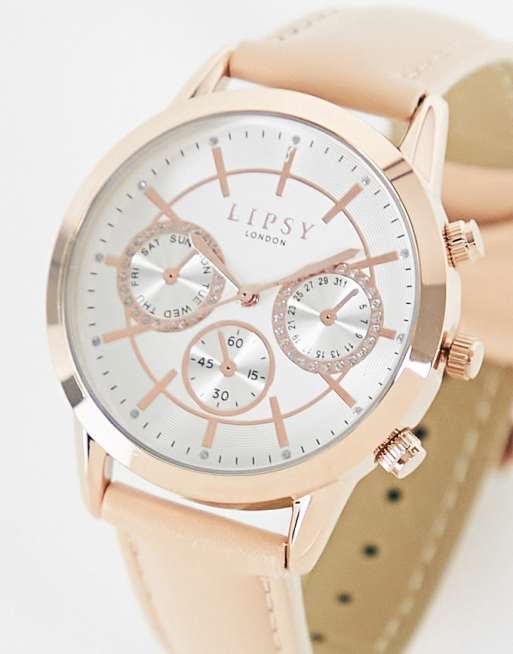 Lipsy - Horloge met grote wijzerplaat en leren bandje in roségoud