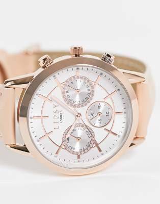 Lipsy - Horloge met grote wijzerplaat en leren bandje in roségoud | ASOS