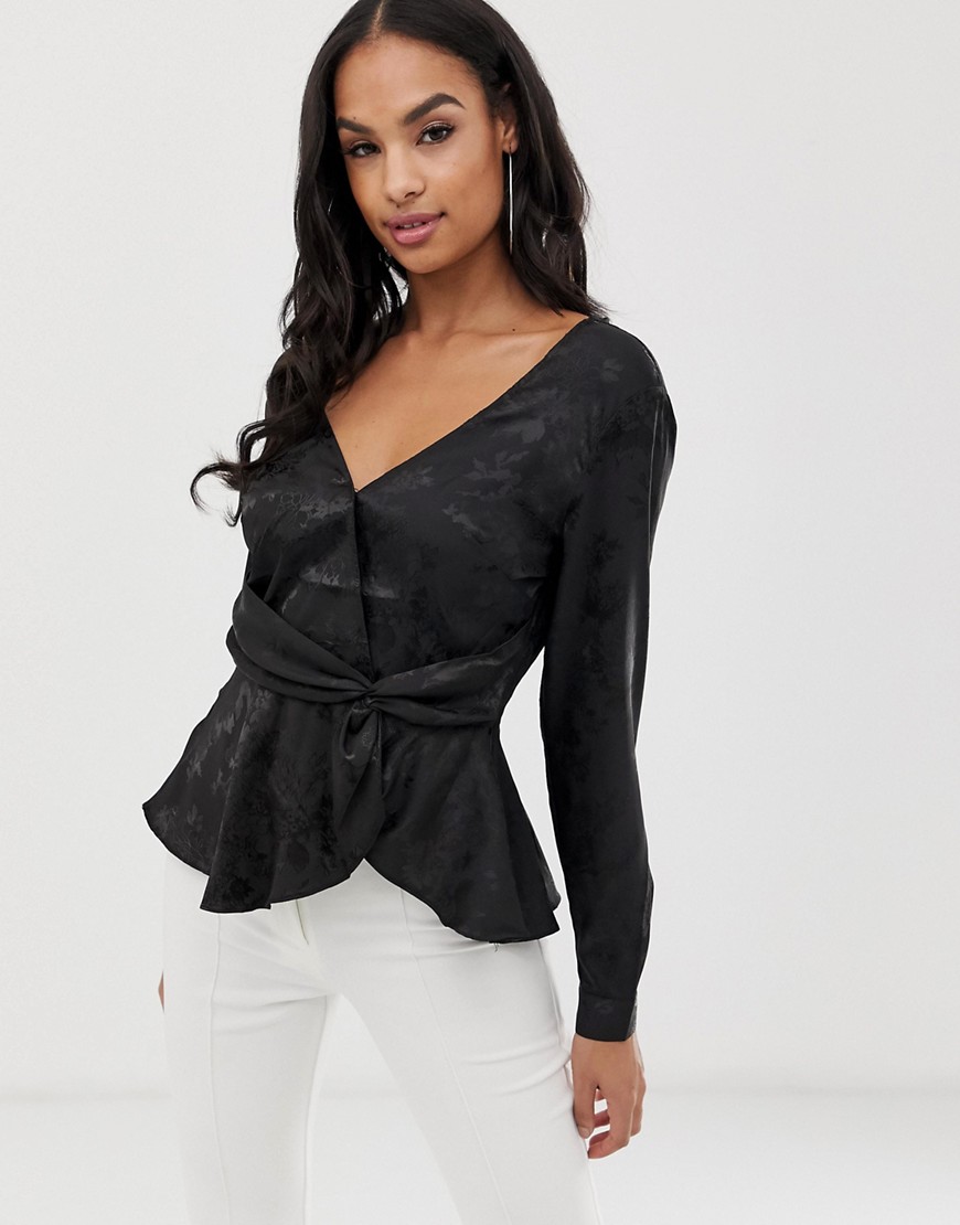 Lipsy jacquard blazer blouse-Black