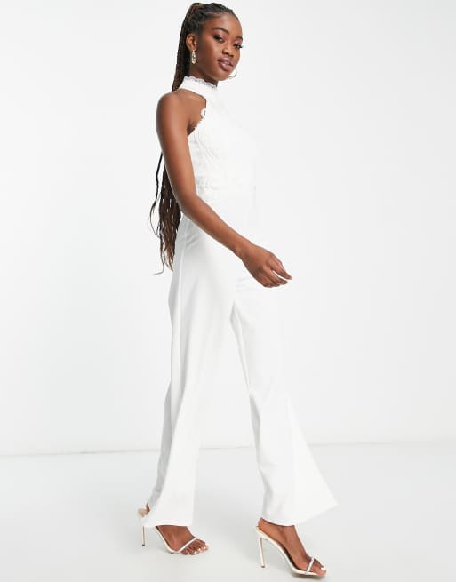 ASOS Asos Design Petite Jumpsuit With Lace Detail & Tapered Leg in