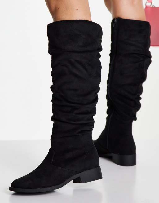 Lipsy – Kniehohe Stiefel in Schwarz mit lockerem Schnitt