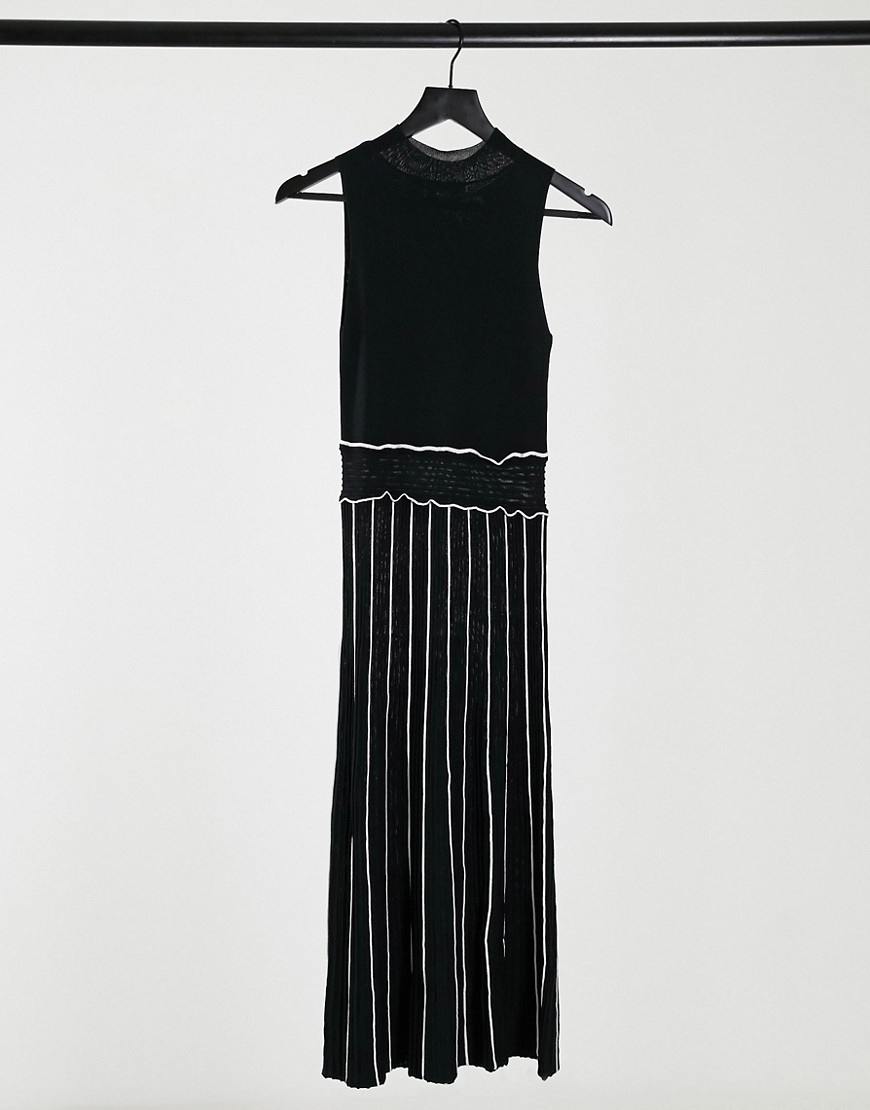 Lipsy knit contrast midi dress in mono chrome-Black