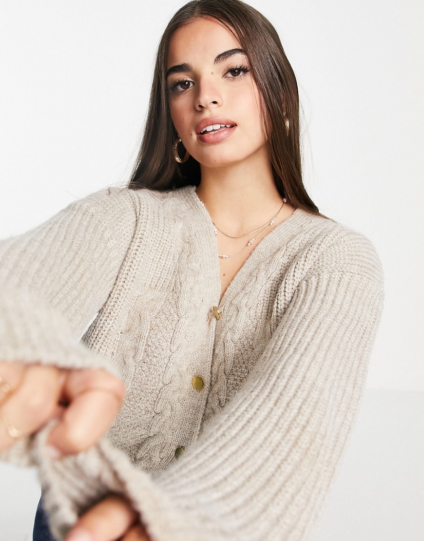 Lipsy knitted button detail cardi in oatmeal-Neutral