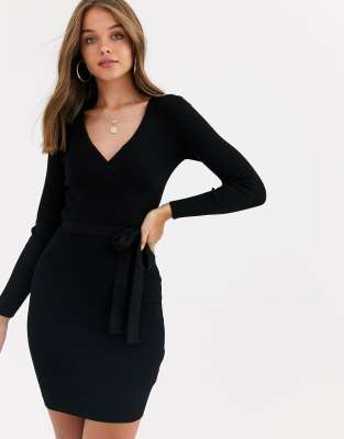 lipsy plunge neck knitted midi dress
