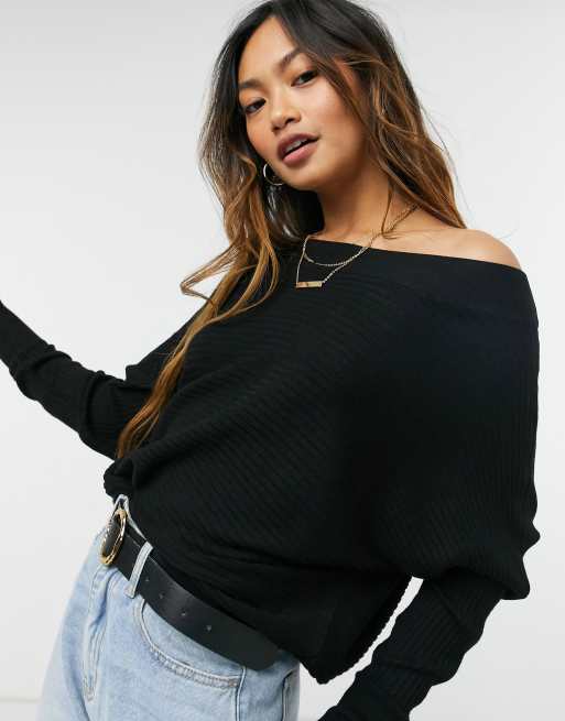 Lipsy knitted off the shoulder jumper in black ASOS