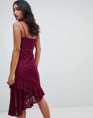 lipsy lace asymmetric flippy hem cami dress