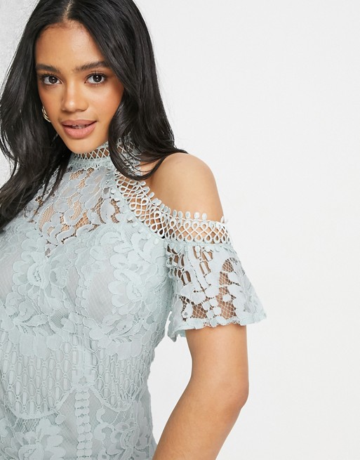 Lipsy lace cold shoulder top in mint