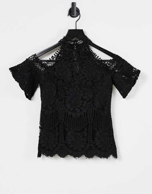 Black lace cold online shoulder top