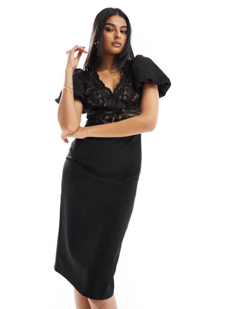 Buy Lipsy Black Mesh Long Sleeve High Neck Rib Top from the Next