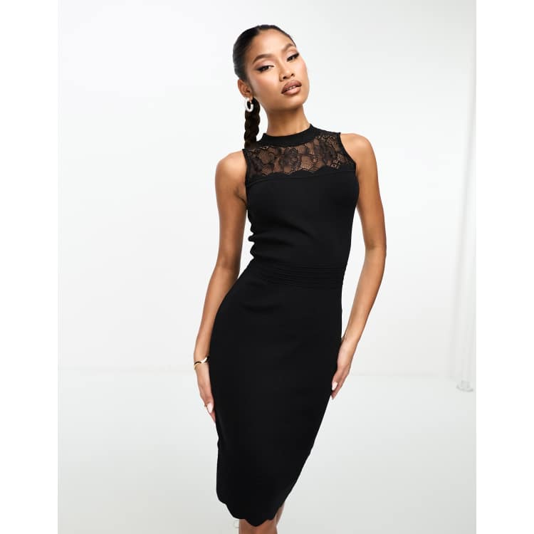 Lipsy Black Lace Top Bodycon Dress