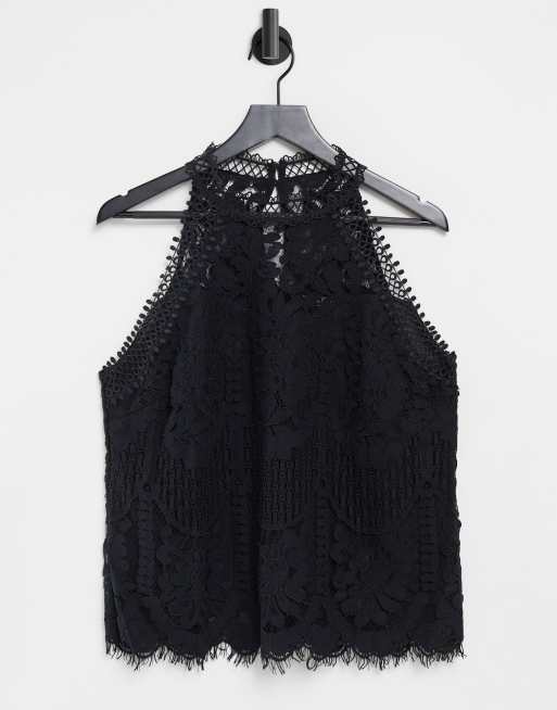 High Neck Lace Crop Top, Lace Halter Neck Top, Black Lace Crop Top, Halterneck  Top. -  Canada