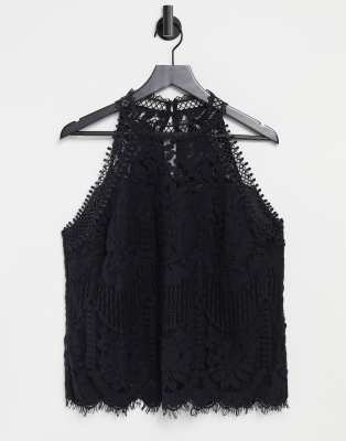 Lipsy Lace Halterneck Top In Black