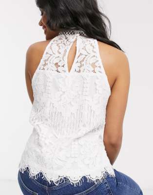 Lipsy Lace Halterneck Dress in White