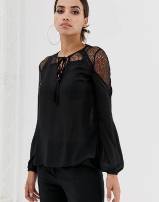 Lipsy lace insert blouse-Black