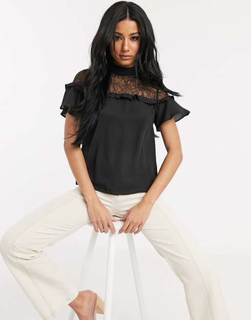 Lipsy Black Lace Short Sleeve Top