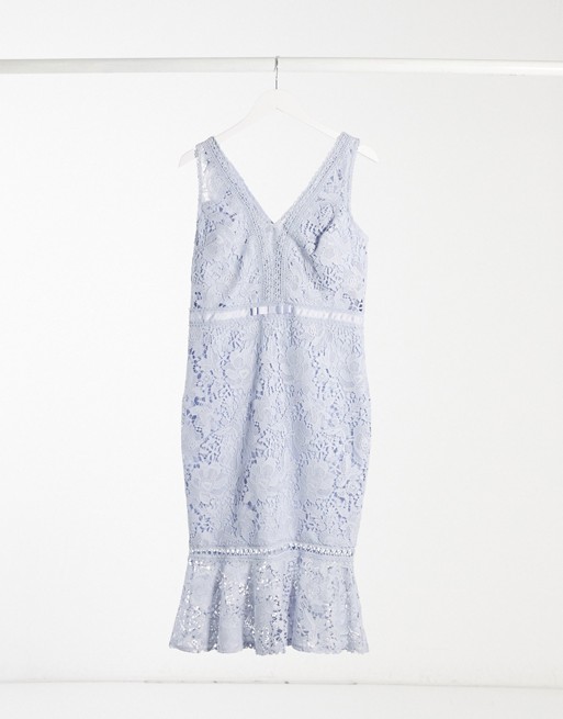 Lipsy lace midi dress with pephem in cornflower blue