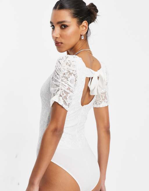 White Lace Longs Sleeve Bodysuit