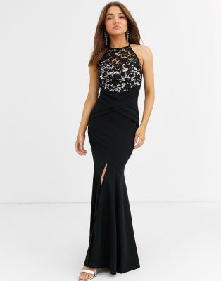 lipsy satin assymetric neck maxi dress