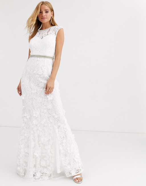 Lipsy lace with embellished maxi dress in ivory