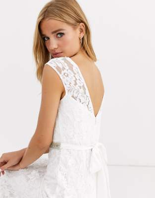 white lace mock neck dress