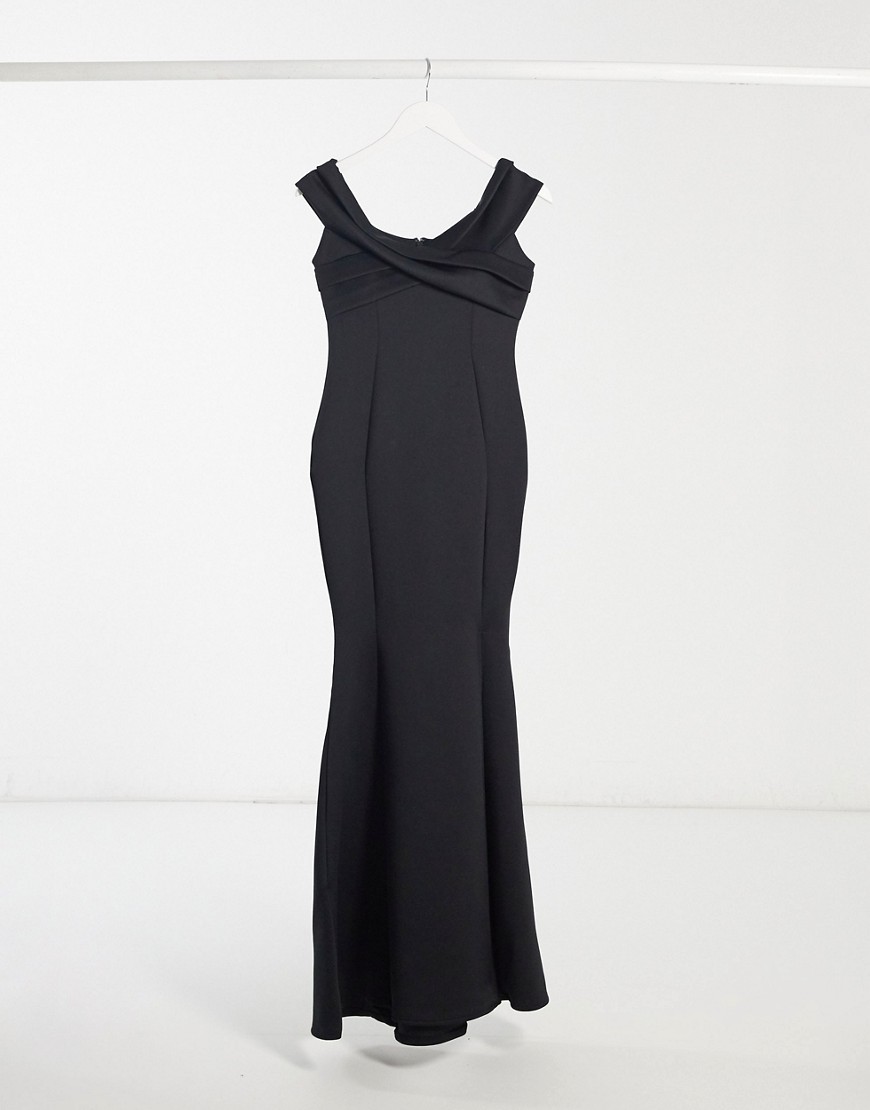 Lipsy - Lange jurk van scubastof met bardot-hals in zwart