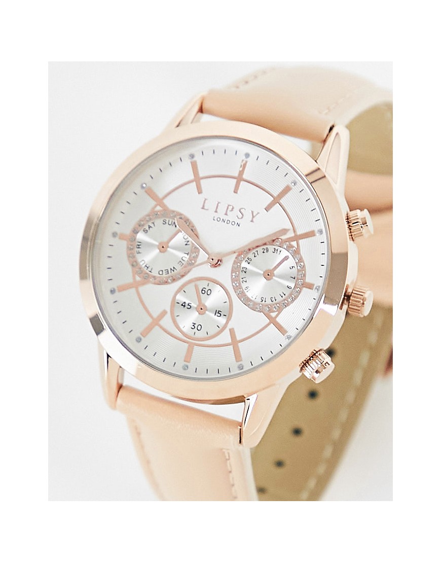 Lipsy large dial watch with leather strap in rose gold