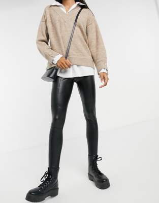 Lipsy leather-look moto jegging in black | ASOS