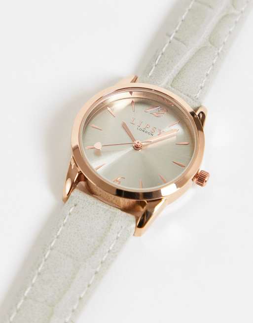 Lipsy leather strap watch in silver and rose gold