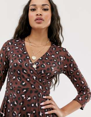 lipsy leopard print wrap dress