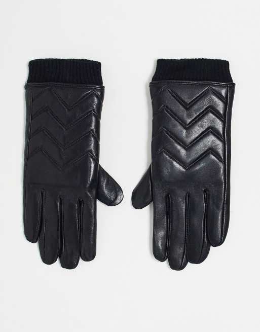 Lipsy - Leren touchscreen handschoenen met zigzag-stiksels in zwart