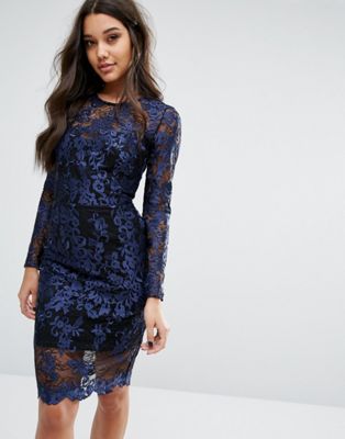 lipsy two tone all over lace dress