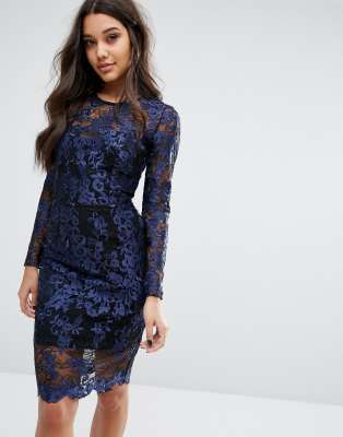 navy blue long sleeve lace dress