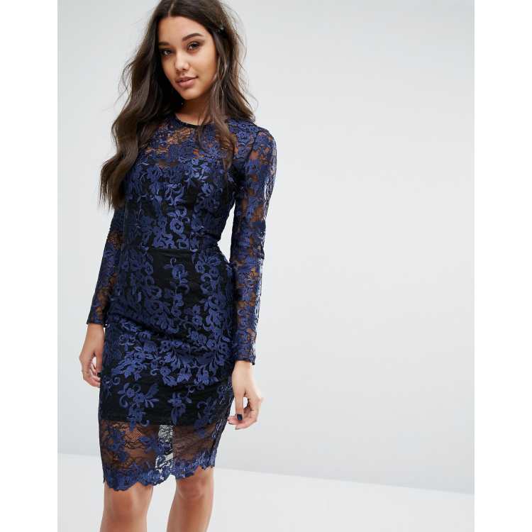 Lipsy Long Sleeve Lace Dress With Contrast Lining ASOS