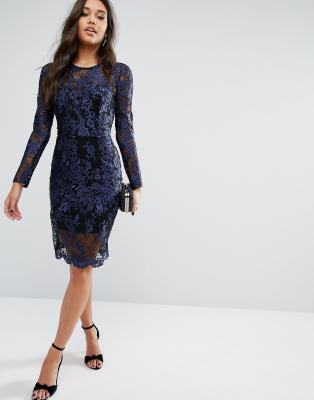 navy long sleeve lace dress