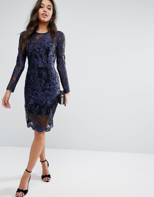 Blue long outlet sleeve lace dress