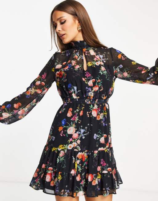 Black long sleeve dress with clearance flowers