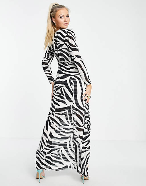 Lipsy long sleeve ruffle dress in zebra print