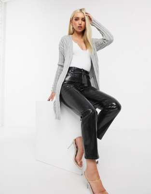 Lipsy Longline Cardigan In Gray-grey