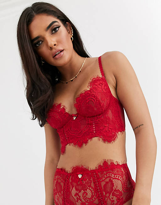 Lipsy Lonnie longline lace bra in red