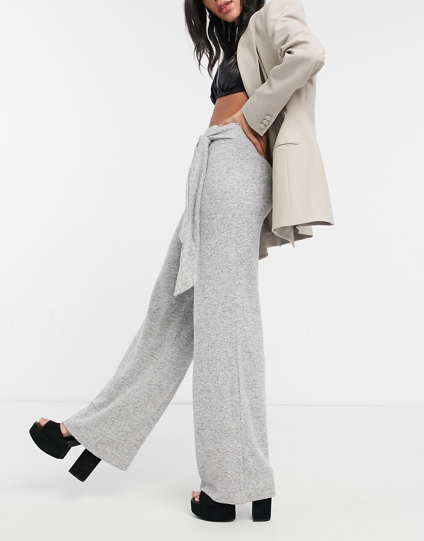 Lipsy loungewear wide leg pants with belt in gray-Grey