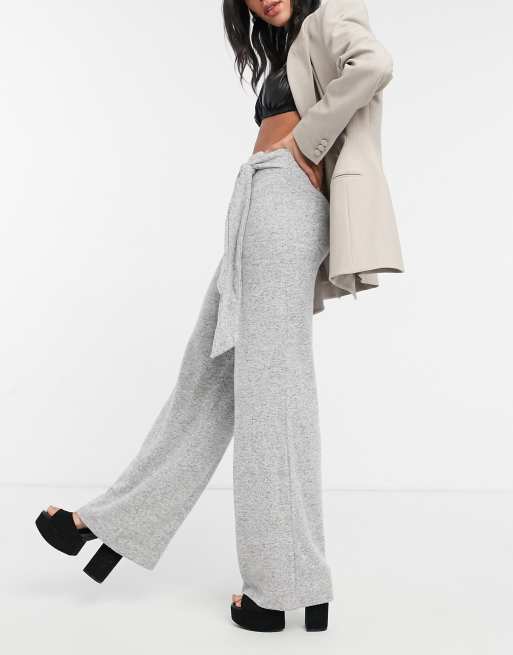 Lipsy loungewear wide leg pants with belt in gray ASOS