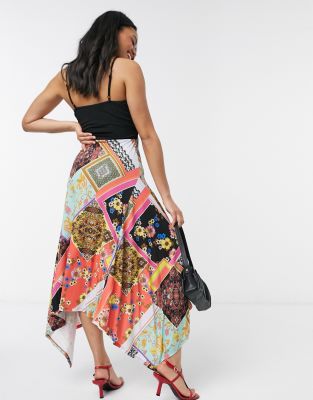 lipsy printed cold shoulder hanky hem dress