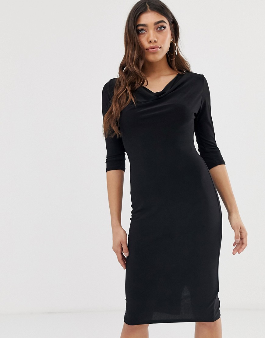 Lipsy - Midi-jurk met gedrapeerde halslijn-Zwart
