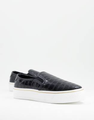 Lipsy moc croc flat form sneakers in black